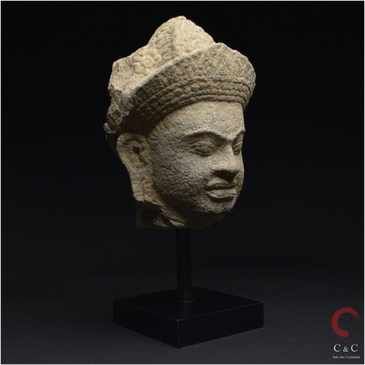 Cambodia, Former Khmer Empire, 12th-13th century, Stoneware divinity head