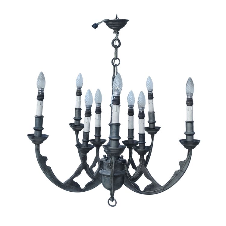 10-arm pewter Gothic-style chandelier
