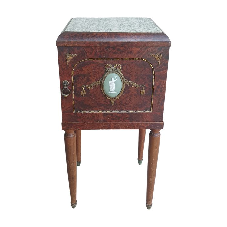 Louis XVI bedside table in burr cedar