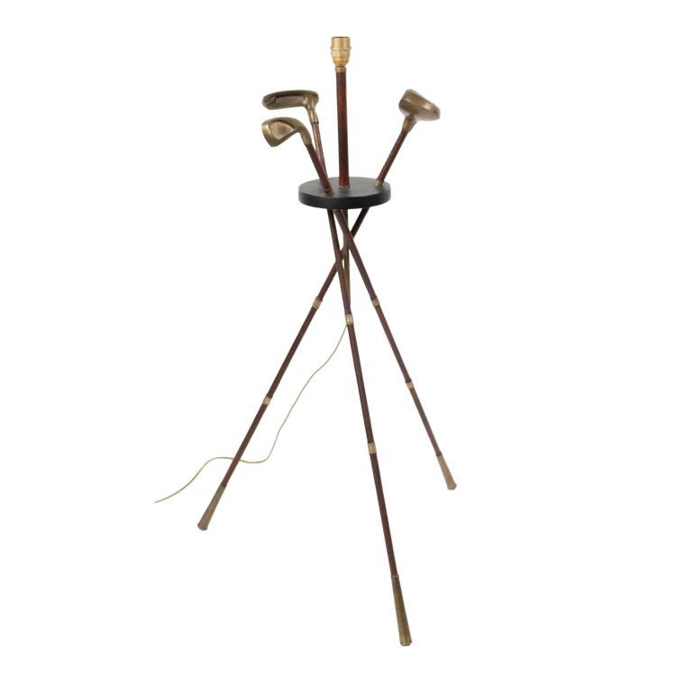 ADNET Jacques. ( zugeschrieben ) Stehlampe Golf aus der Mitte des Jahrhunderts aus Leder und Messing