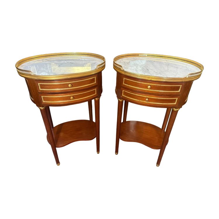 PAIRE DE TABLES TAMBOUR STYLE LOUIS XVI DES ATELIERS DISSIDI A PARIS