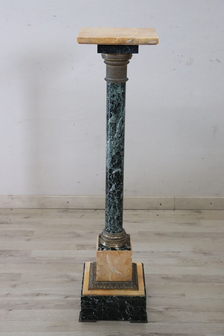 Colonne Ancienne en Marbre Jaune et Vert