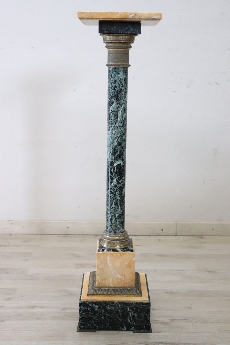 Colonne Ancienne en Marbre Jaune et Vert