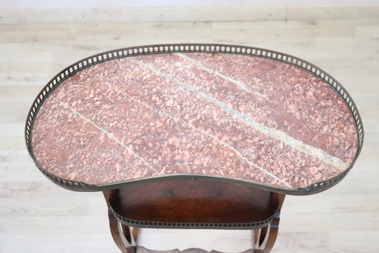 Antique Side Table in Walnut and Marble Top
