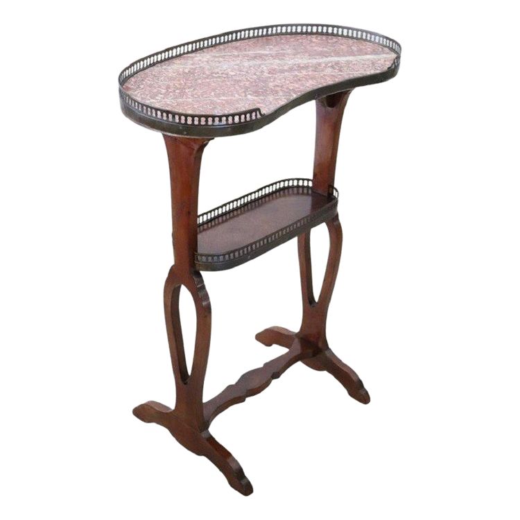 Antique Side Table in Walnut and Marble Top