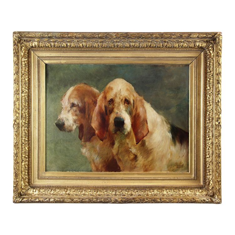 Französisch Ölgemälde auf leinwand, Jagdhunde von Georges Henri Fauvel