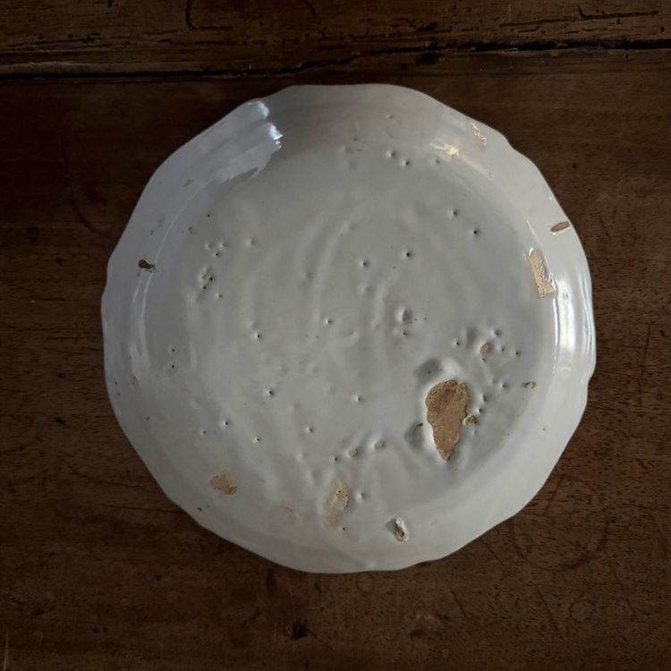 18th century La Rochelle earthenware plate with peacock and butterfly design