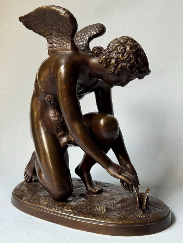 Scultura in bronzo "L'Amour au papillon". A. CHAUDET XIX secolo. Cupido