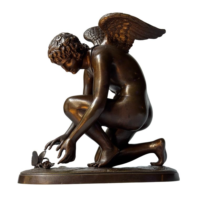 Scultura in bronzo "L'Amour au papillon". A. CHAUDET XIX secolo. Cupido
