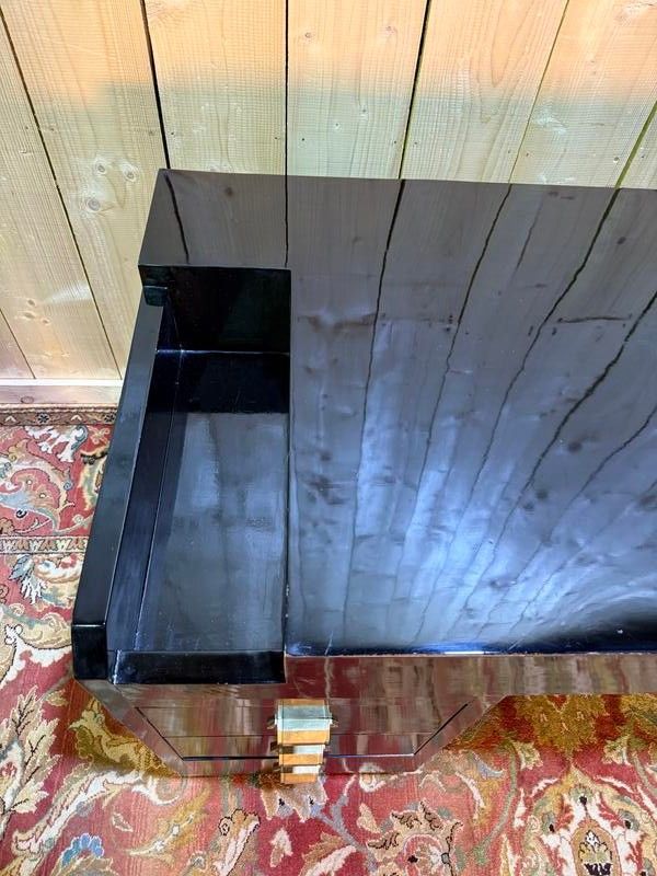 Bureau laqué noir de style Art Déco et sa chaise 