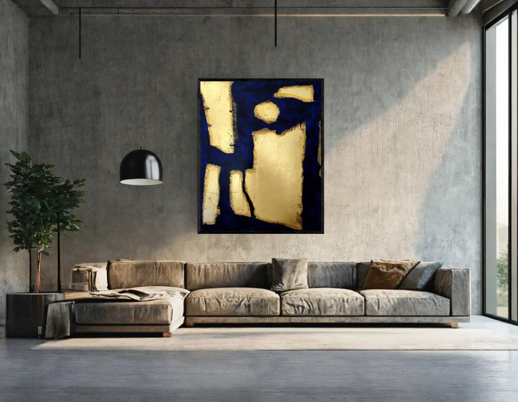 Grand tableau abstrait feuille d'or 