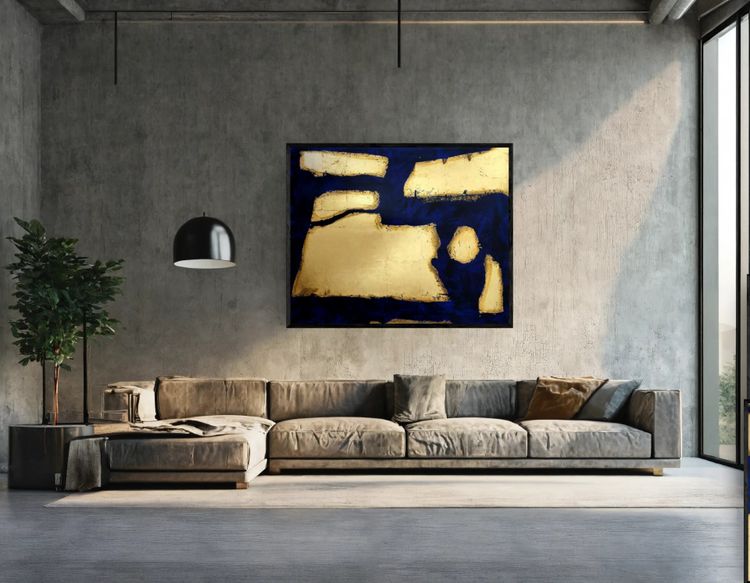 Grand tableau abstrait feuille d'or 