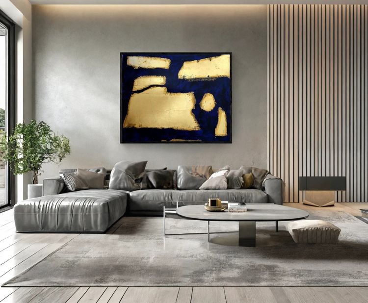 Grand tableau abstrait feuille d'or 