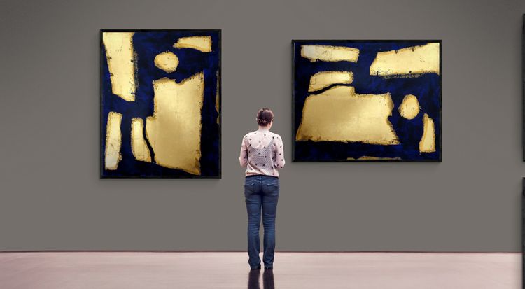 Grand tableau abstrait feuille d'or 