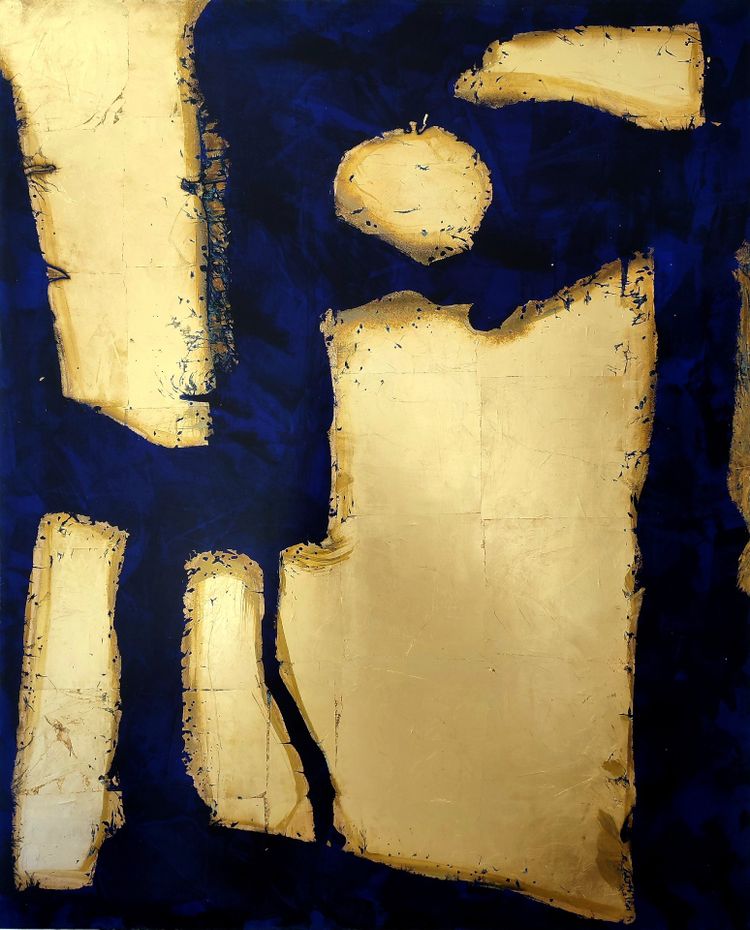 Grand tableau abstrait feuille d'or 