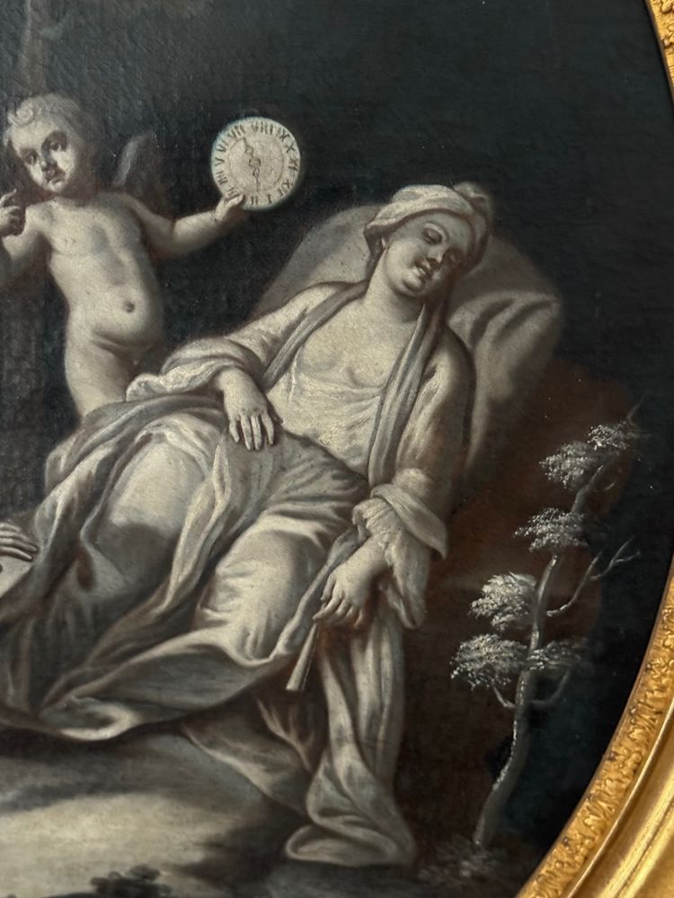 Paire de grandes grisailles en medaillons  « scène à l’antique » 18ème