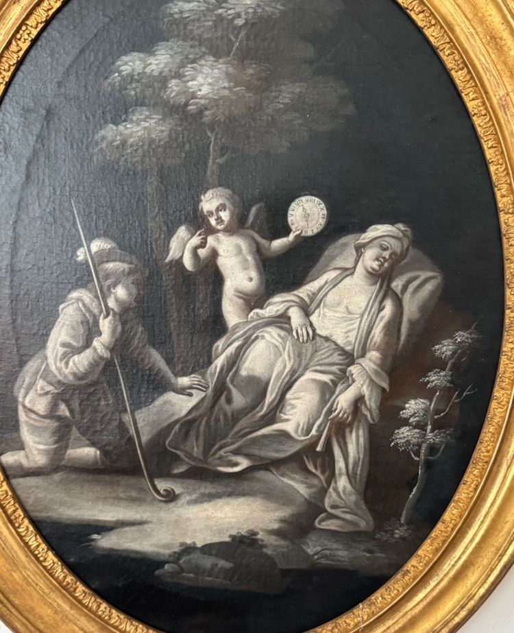 Paire de grandes grisailles en medaillons  « scène à l’antique » 18ème