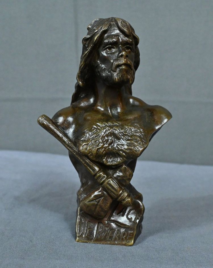 Paar Bronzebüsten "Steinzeit & Eisenzeit" signiert J. Garnier - Ende 19.