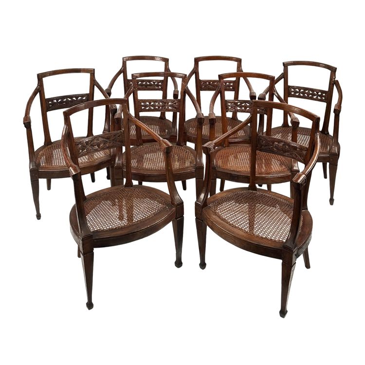 Set of eight walnut armchairs, Veneto, late 18th century