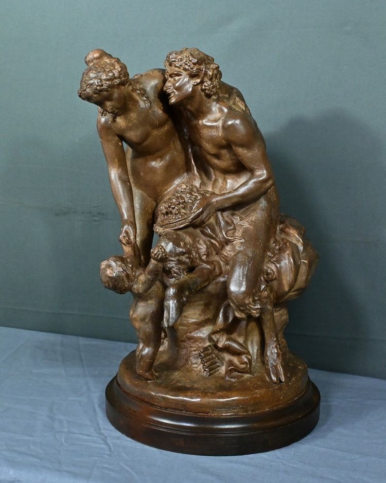 Terrakotta-Skulptur "Die Familie des Fauns" nach Clodion - Ende 19.