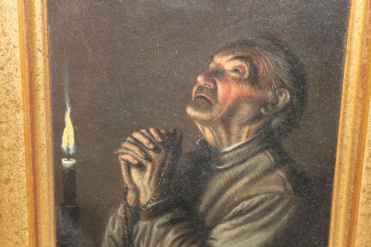Huile sur cuivre signée A. Schmit école Autrichienne époque 18ème Moine en prière