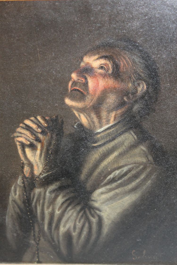 Huile sur cuivre signée A. Schmit école Autrichienne époque 18ème Moine en prière