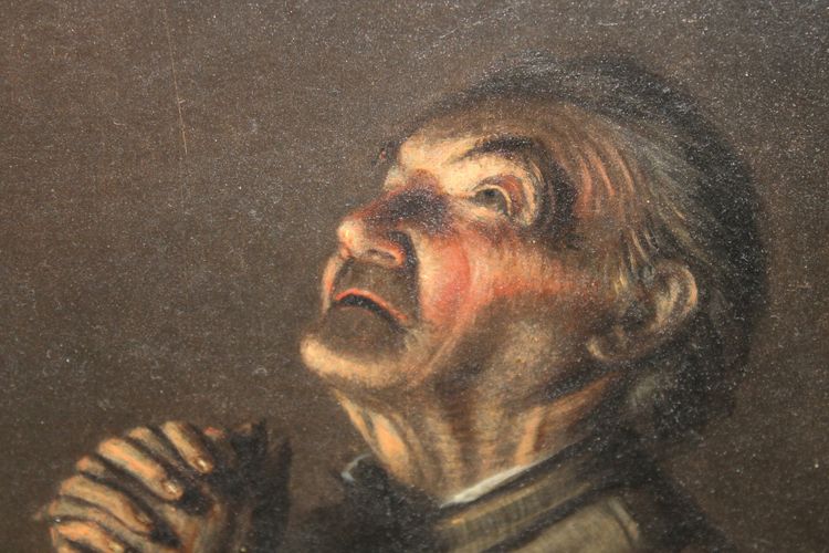 Huile sur cuivre signée A. Schmit école Autrichienne époque 18ème Moine en prière