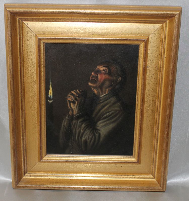 Huile sur cuivre signée A. Schmit école Autrichienne époque 18ème Moine en prière