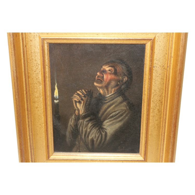 Huile sur cuivre signée A. Schmit école Autrichienne époque 18ème Moine en prière