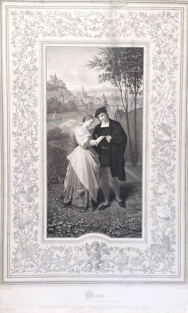 l'Anneau des Fiançailles Incisione romantica dopo Ludwig Kachel XIX secolo