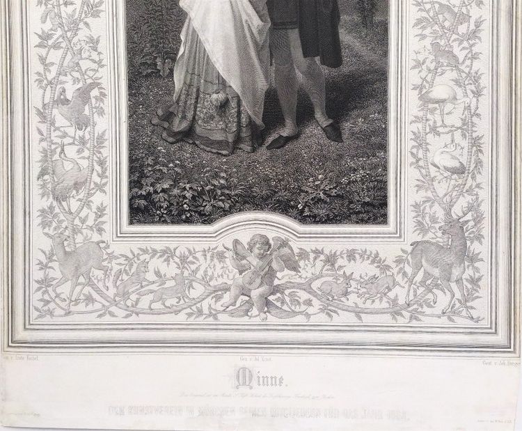l'Anneau des Fiançailles Incisione romantica dopo Ludwig Kachel XIX secolo