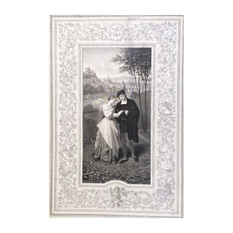 l'Anneau des Fiançailles Incisione romantica dopo Ludwig Kachel XIX secolo