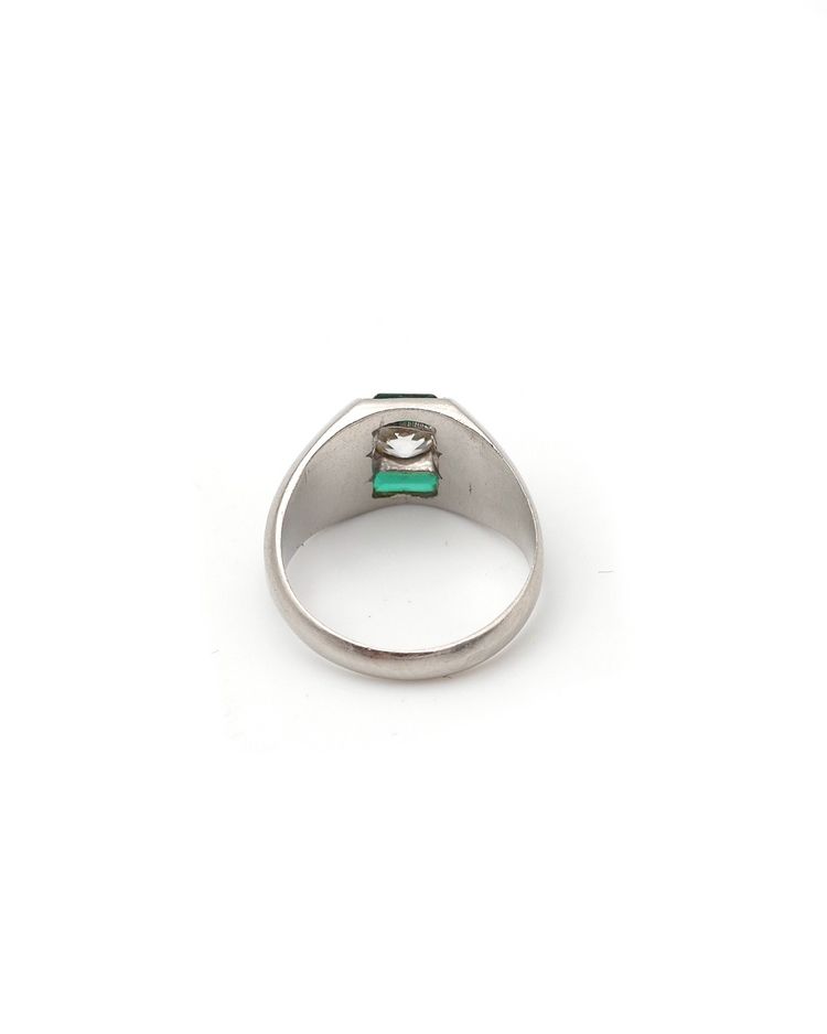 Anello con diamante Art Déco in platino, smeraldo, 0,30 carati taglio vecchio, anello con serbatoio, gioielli Art Déco