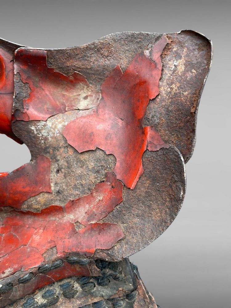 Maschera da samurai Mempo in ferro battuto - Periodo Edo (1603 - 1868).