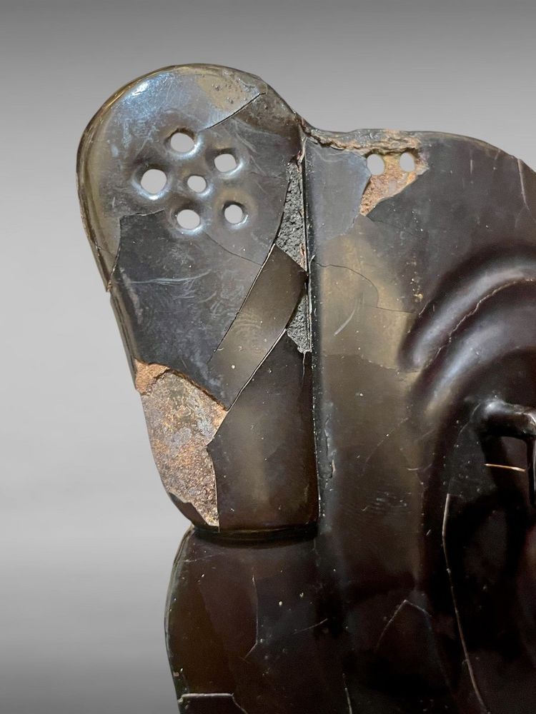 Maschera da samurai Mempo in ferro battuto - Periodo Edo (1603 - 1868).