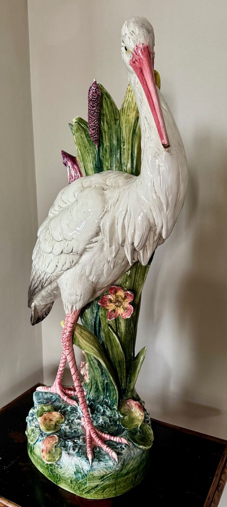 Important Art Nouveau Barbotine Heron Vase