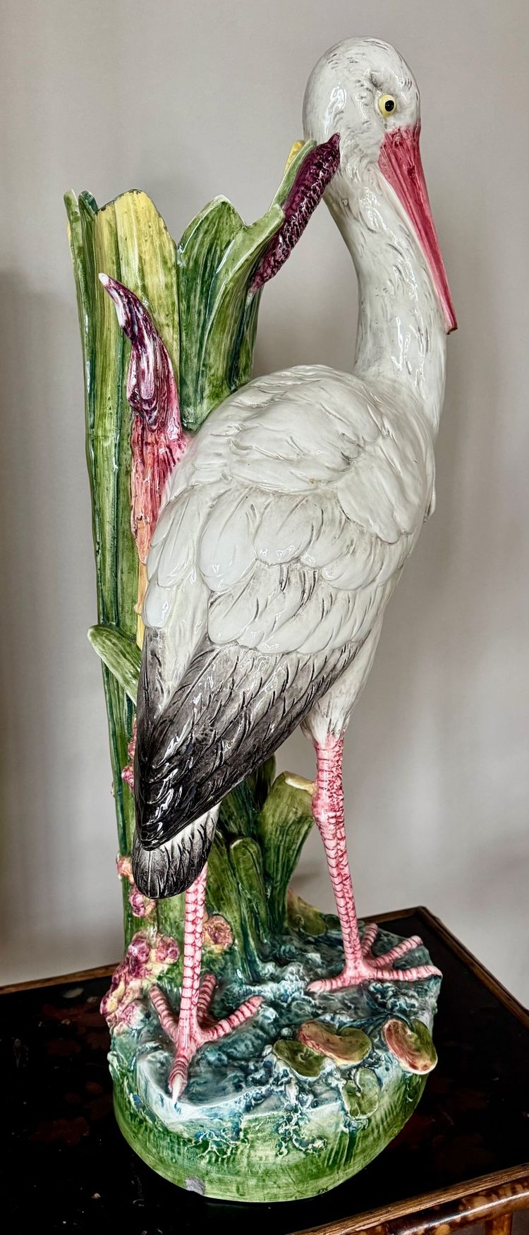 Important Art Nouveau Barbotine Heron Vase