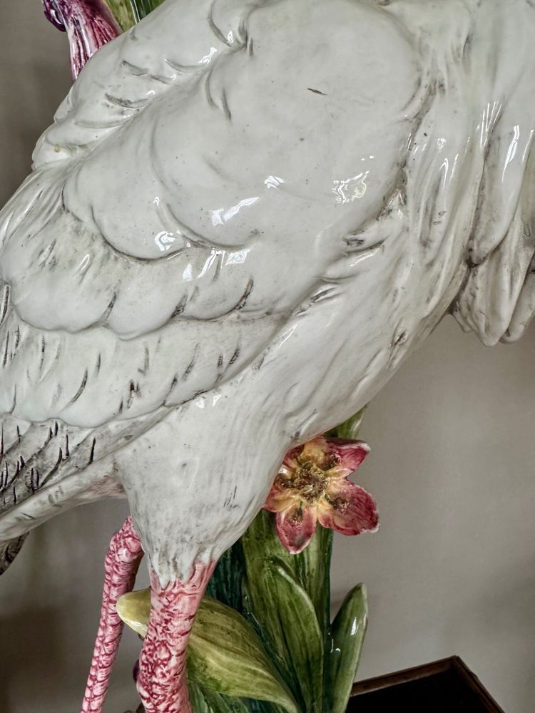 Important Art Nouveau Barbotine Heron Vase