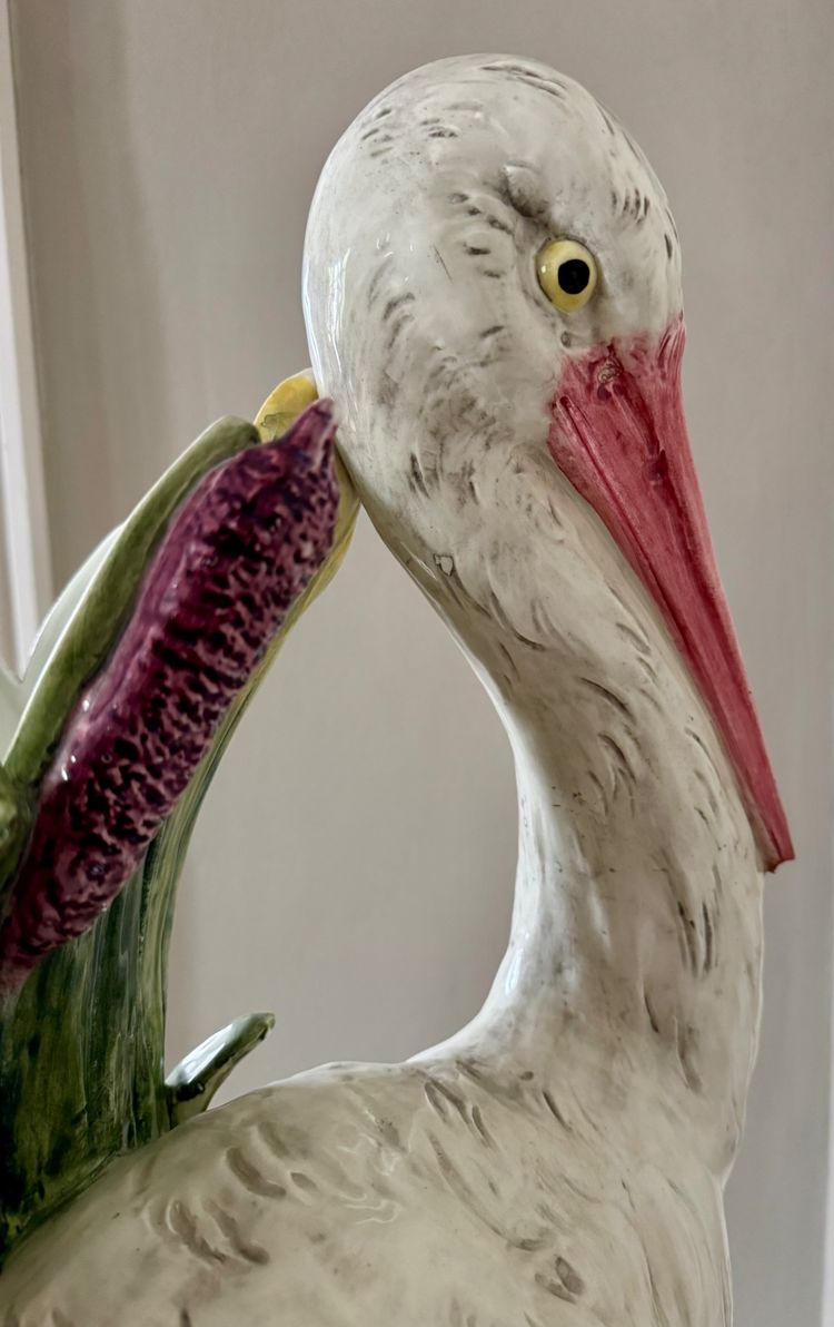 Important Art Nouveau Barbotine Heron Vase