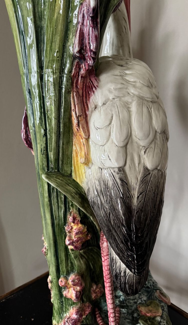Important Art Nouveau Barbotine Heron Vase