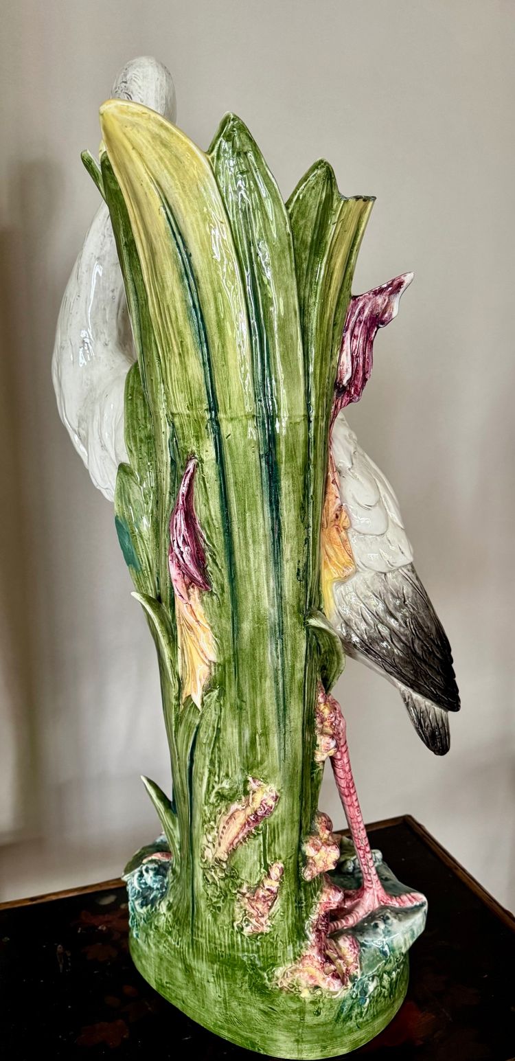 Important Art Nouveau Barbotine Heron Vase