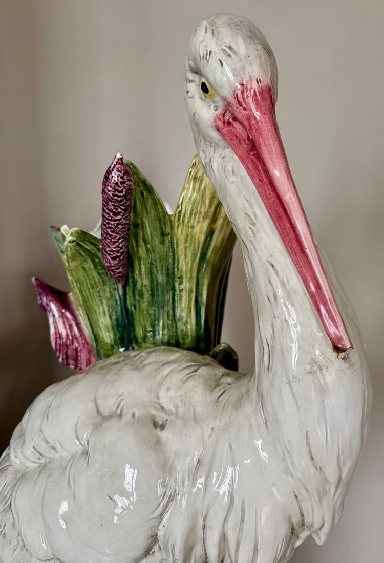 Important Art Nouveau Barbotine Heron Vase