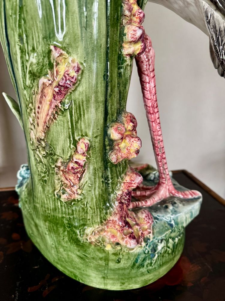 Important Art Nouveau Barbotine Heron Vase