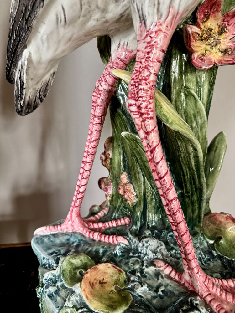 Important Art Nouveau Barbotine Heron Vase