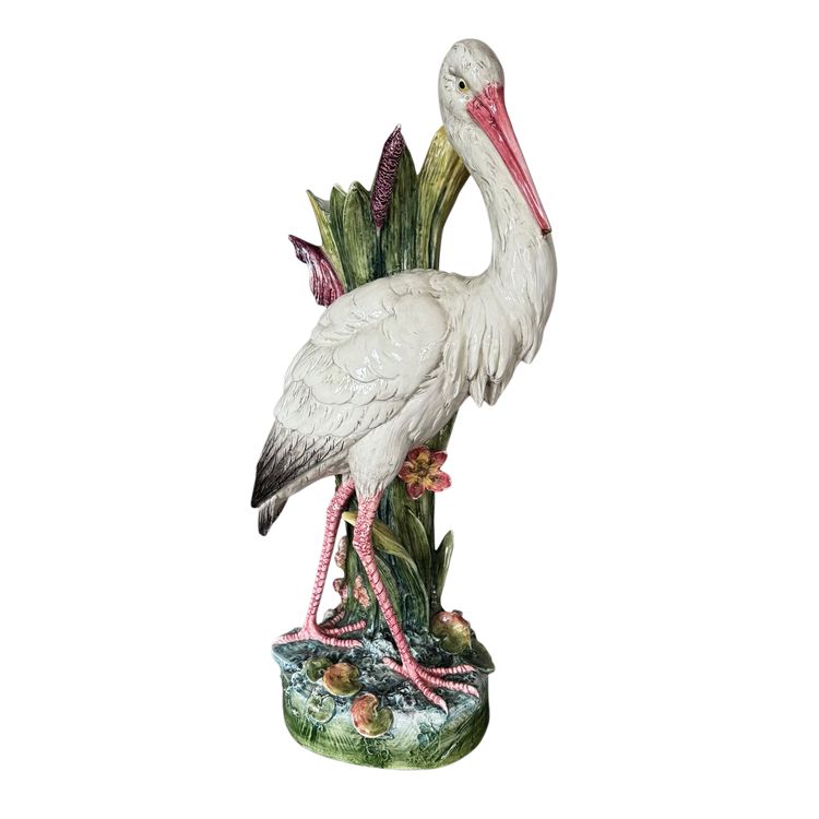 Important Art Nouveau Barbotine Heron Vase