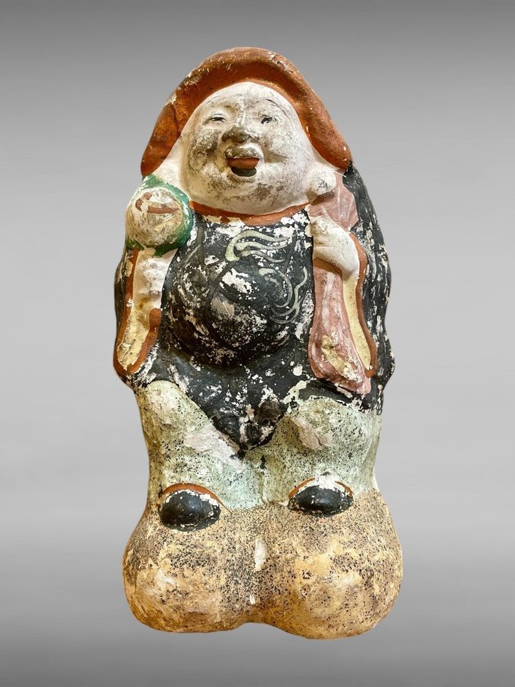 Set di quattro statuette in argilla policroma Tsuchi Ningyo - periodo Edo (1603-1868).