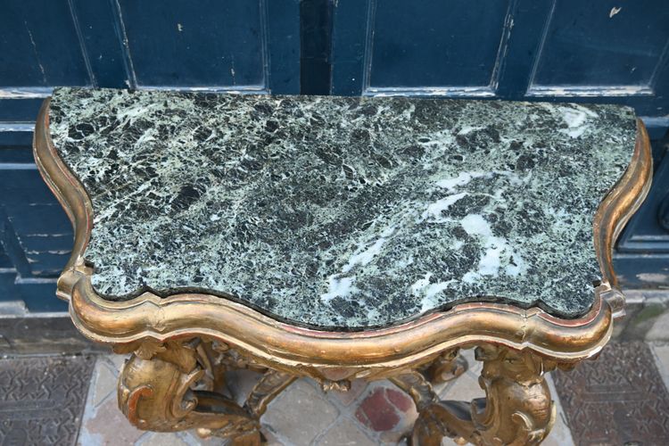 Console en bois doré , à 4 pieds Italie XVIII