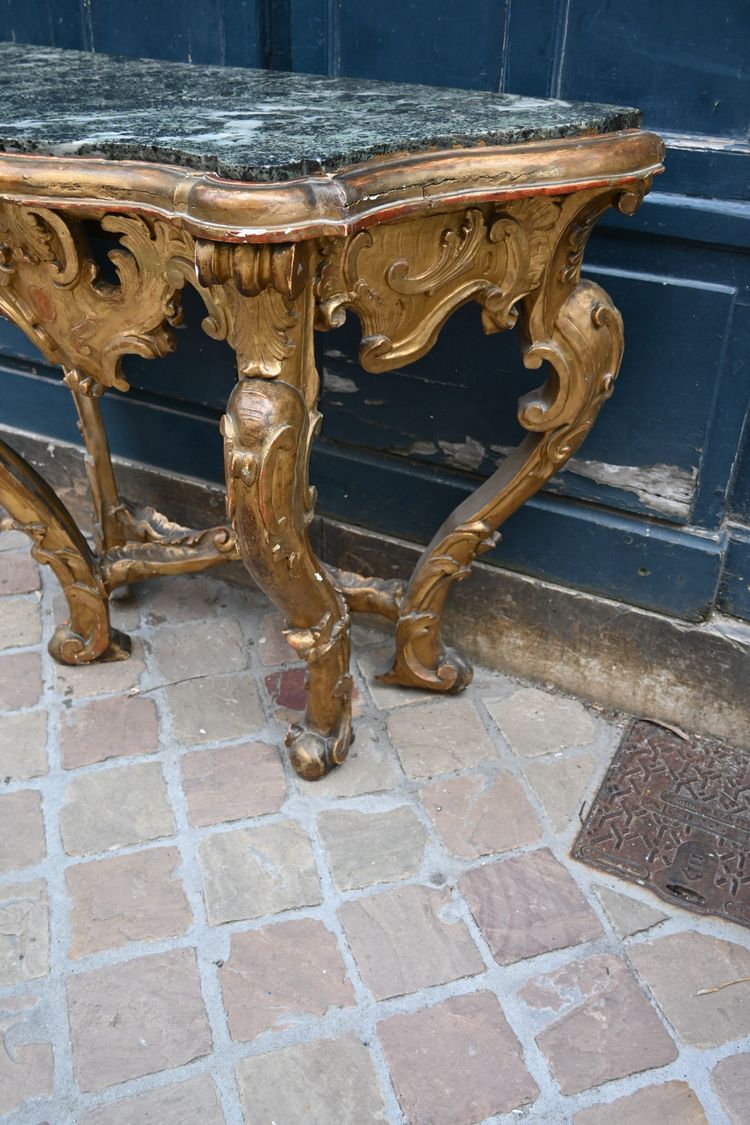 Console en bois doré , à 4 pieds Italie XVIII