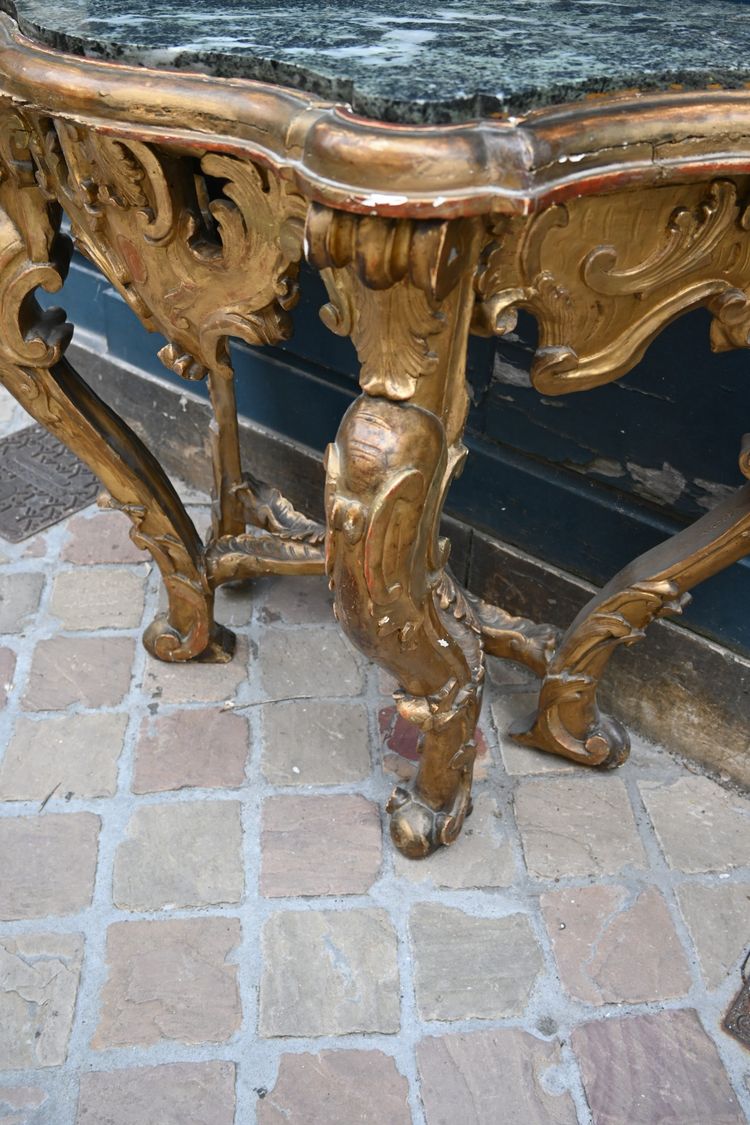 Console en bois doré , à 4 pieds Italie XVIII