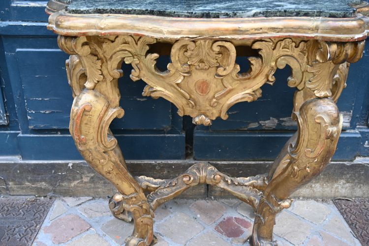 Console en bois doré , à 4 pieds Italie XVIII